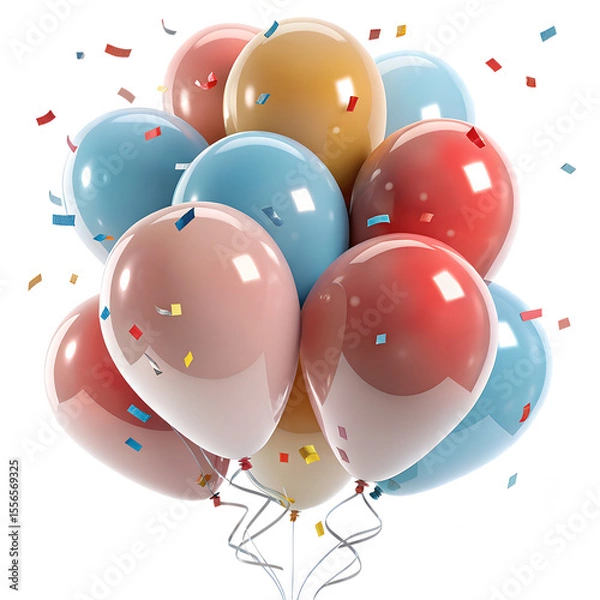 Fototapeta Colorful party balloons with isolated against transparent background. Birthday balloons cut out.