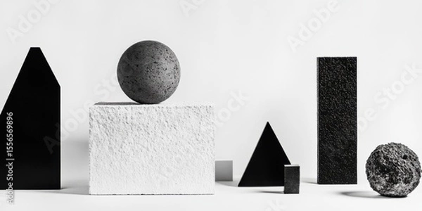 Obraz An Abstract Composition of Geometric Shapes Presented in a Monochrome Palette and Style