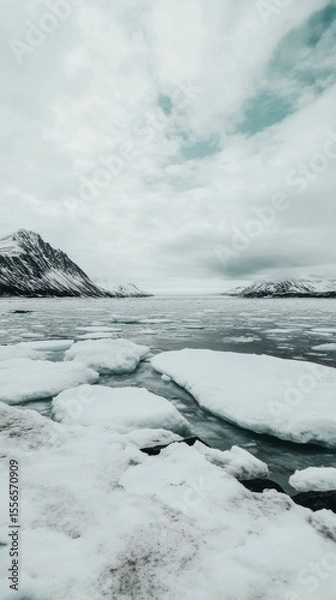 Obraz A Peaceful Winter Landscape with Intricate Ice Formations and Soft, Fluffy Snow Layers