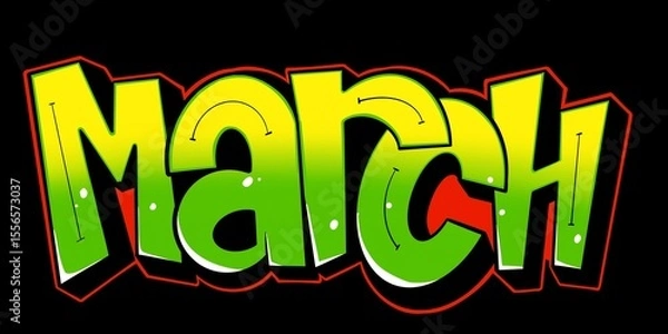Fototapeta March illustration, March letters with unique simple graffiti patterns and bright colors, not ai generate