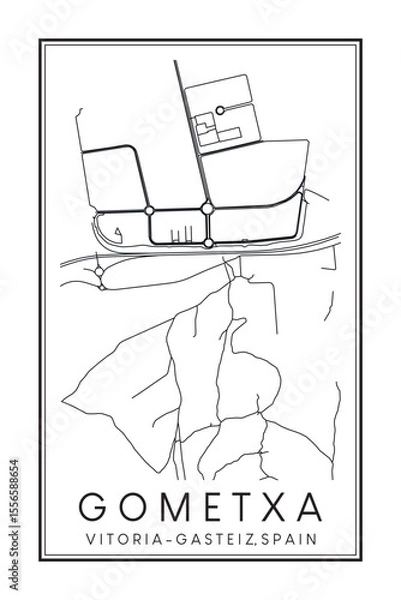 Fototapeta Hand drawn printable downtown road map poster of district GOMETXA of the Spanish city of VITORIA-GASTEIZ on solid white background with city name