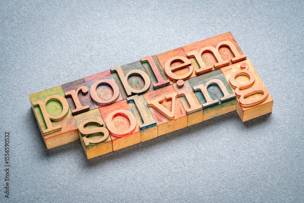 Obraz problem solving - words in vintage letterpress wood type, education, science and business concept