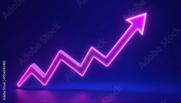 Obraz Neon Growth Arrow Chart on Dark Background