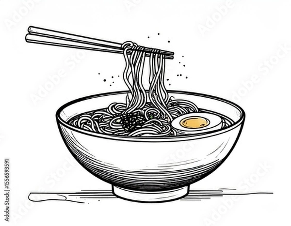Fototapeta Hand-drawn ramen bowl