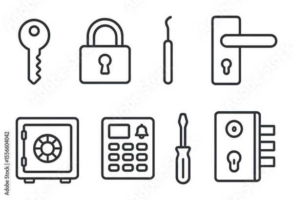 Fototapeta Locksmith icons set – silhouette, security and lock symbols for safe keeping