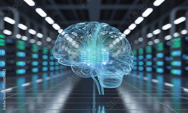 Obraz Digital Brain Hologram in Tech Environment