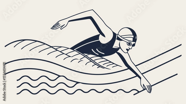 Obraz Stylized Illustration of a Swimmer in Freestyle Stroke.