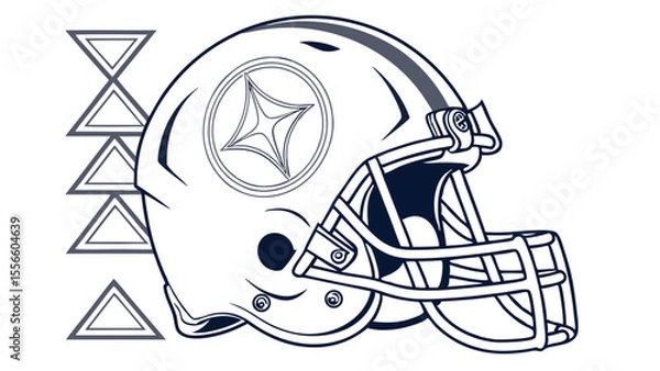 Obraz Football helmet outline with star emblem and stacked triangles.