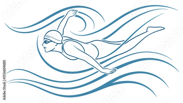 Obraz Elegant Line Art of a Female Swimmer in Motion.