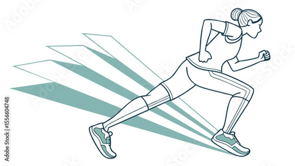 Obraz Woman Running with Speed Lines Outline Illustration.