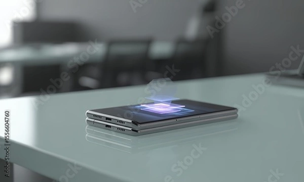 Obraz Foldable Phone with Holographic Interface on Desk