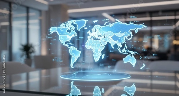 Obraz Global Network Digital World Map Technology Futuristic Interface