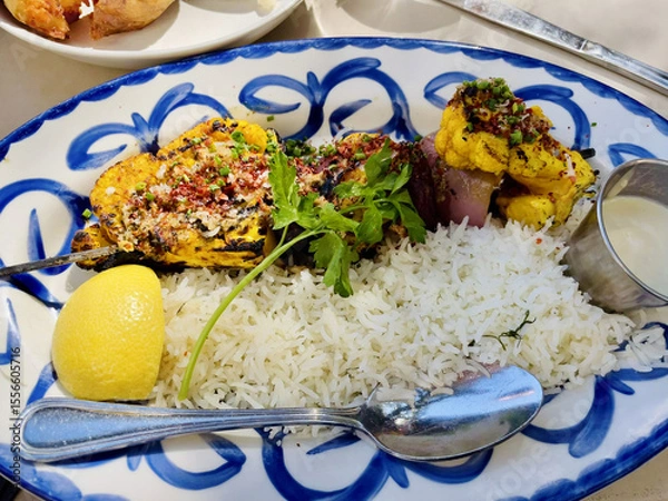 Fototapeta Grilled Veggie Skewers with Rice