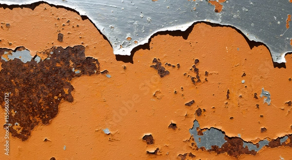 Obraz Orange rusted metal creates a grungy abstract pattern with chipped paint and corroded surfaces, perfect for textures.
