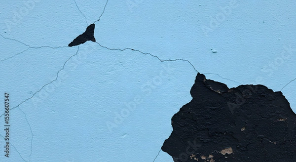 Obraz Sky blue texture showcases a damaged wall, revealing black underneath and intricate crack patterns across the surface.