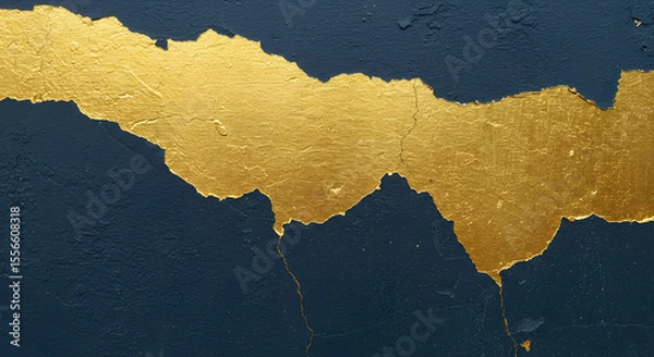 Obraz Contemporary backdrop showcasing a blue textured wall adorned with a vibrant golden accent, evoking artistry and luxury.