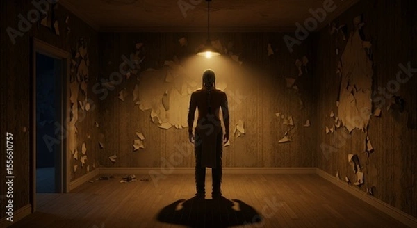 Fototapeta Mysterious Figure in a Decaying Room