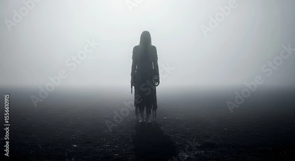 Fototapeta Mysterious Figure in Foggy Landscape