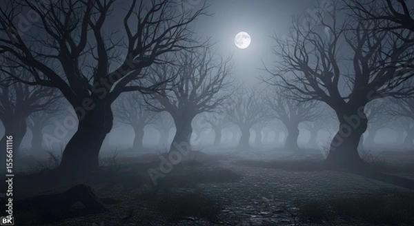Fototapeta Mysterious Moonlit Forest at Night