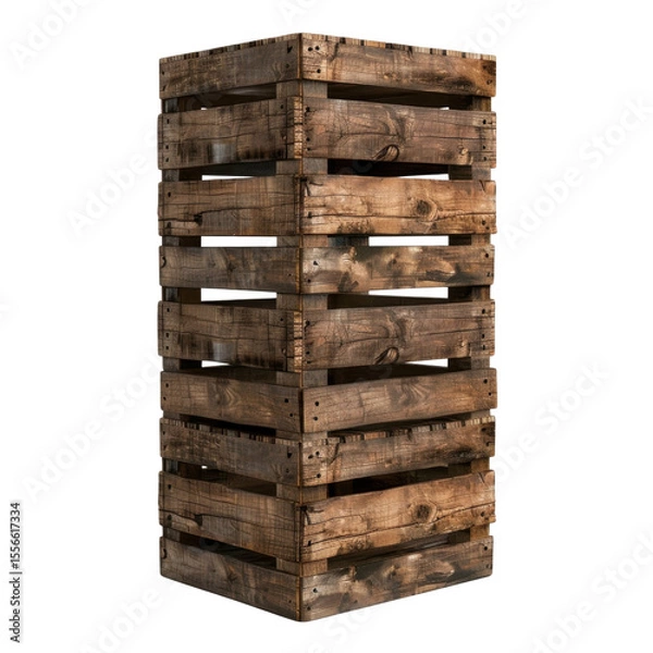 Fototapeta Tall wooden crate with rustic design, showcasing its natural texture and grain, perfect for storage or display