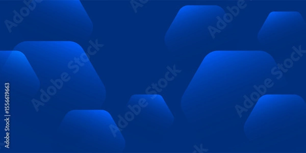 Fototapeta Modern abstract blue background with glowing geometric lines. Blue gradient hexagon shape design, vector illustration