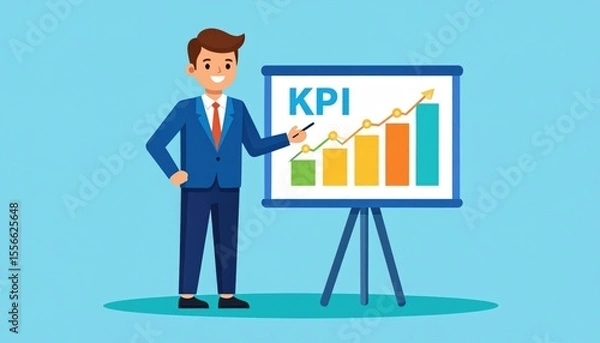 Fototapeta Businessman Presenting Key Performance Indicator Graph in Vibrant Office Setting