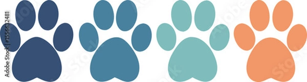 Fototapeta Flat Isometric Vector of Four Dog Paw Prints in Row with Color Variations Illustrator Artwork