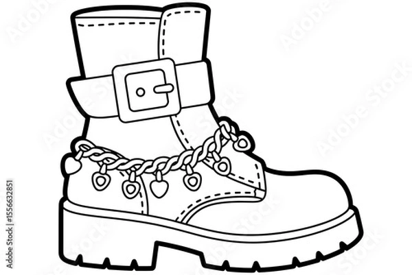 Fototapeta Stylish combat boot with chunky sole and decorative buckle.
