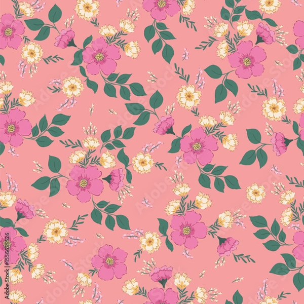 Obraz Pretty Pink and Yellow Florals on a Solid Pastel Background