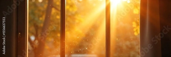 Obraz Sunbeams Dance Through Window, Illuminating Dust Motes in a Serene Apartment Setting - Perfect for Home Decor Websites and Blogs