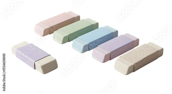 Obraz Collection of pastel erasers on a transparent background showcasing various soft colors and eraser design elements for educational or creative themes.