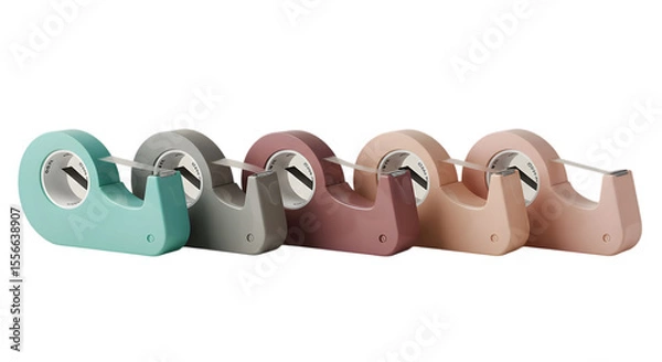 Obraz Collection of pastel colored tape dispensers on a transparent background, suitable for office supplies or stationery design.