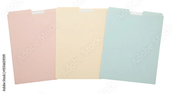 Obraz Three pastel colored file folders provide a transparent backdrop for office organization or business presentations.