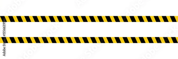 Fototapeta Warning tape with yellow and black diagonal stripes. Warn stop seamless line, vector illustration