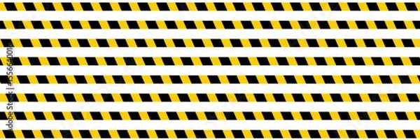 Fototapeta Warning tape with yellow and black diagonal stripes. Warn stop seamless line, vector illustration
