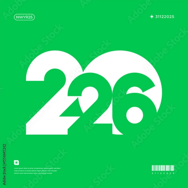 Fototapeta A vibrant and modern design showcasing the year 2026 in a dynamic color combinations
