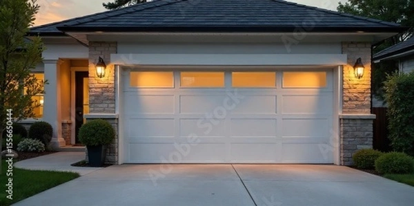 Fototapeta Modern automatic garage door opener system, sleek design, quiet operation, seamless integration, enhancing home security and curb appeal , curb appeal, glass