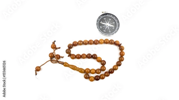 Obraz Prayer beads with compass on white background