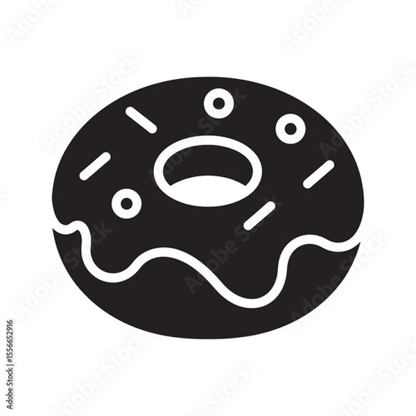 Fototapeta Solid glyph vector icon of a sweet frosted donut with sprinkles representing a bakery dessert and a delicious sugary pastry snack for breakfast