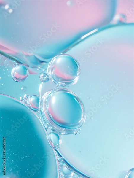 Fototapeta 水滴のようなジェルの水色とピンクの背景