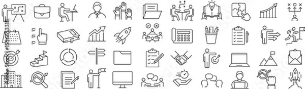 Obraz ベクターでモノクロのタスクに関する線画アイコンセット
