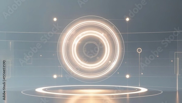 Obraz Futuristic glowing circular interface with digital elements representing technology innovation and advanced holographic display in a modern high-tech environment
