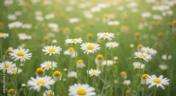 Fototapeta Field of Daisies in Soft Sunlight Numerous white