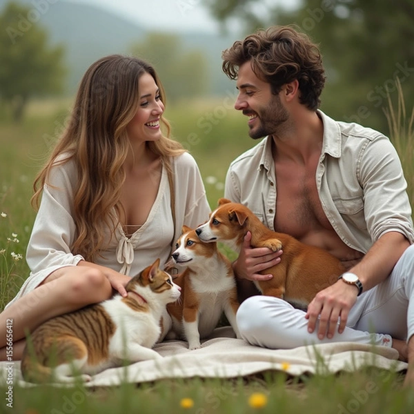 Fototapeta family with dog