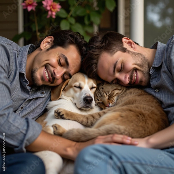 Fototapeta couple with dog