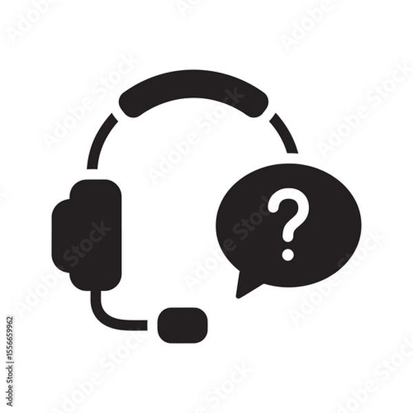 Fototapeta Customer support solid glyph icon with headset and question mark for help desk assistance online consultation and call center operator service vector
