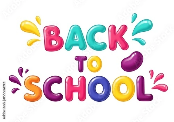 Fototapeta Back to school text with colorful bubble letters isolated on white background