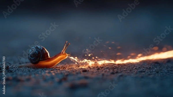 Fototapeta Fast snail with fire trail