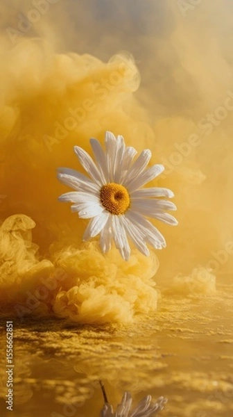 Fototapeta Floating daisy in golden clouds