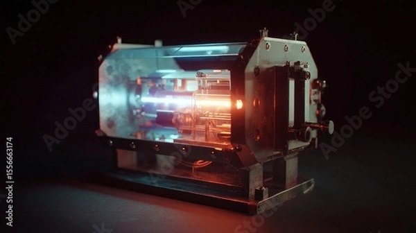 Fototapeta Futuristic machine with transparent panels internal components and lighting